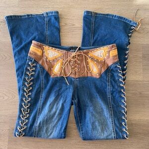 DELIA’S Denim Lace Up Twill Butterfly Belt Flare Lace Up Mid-Rise Jeans Size M